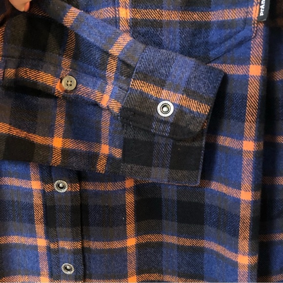 NWT PrAna Golden Canyon Blue/Burnt Orange/Black Snap Flannel Rich Sapphire - Picture 9 of 13